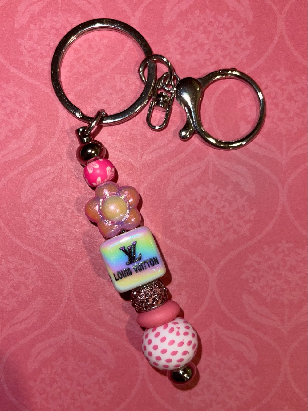 Stylish Pink Beaded Keychain Charm